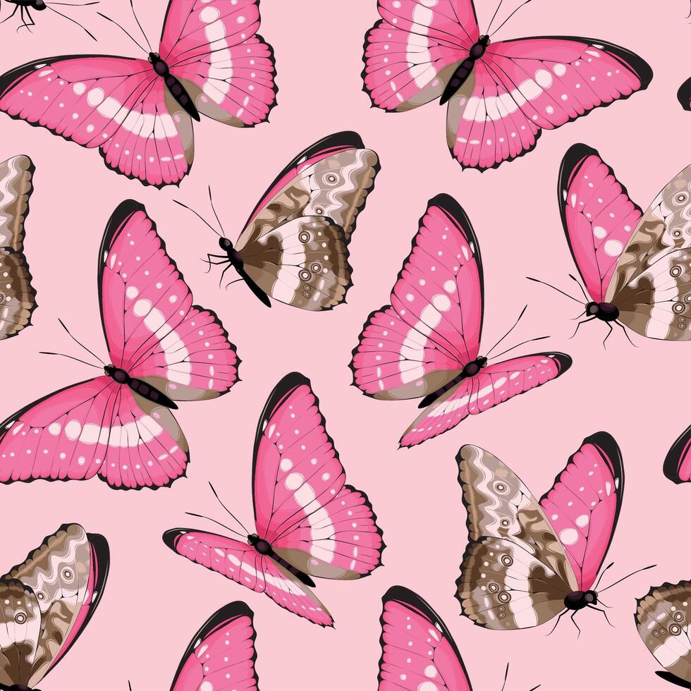 Vector seamless pattern with high detailed tropic butterfly