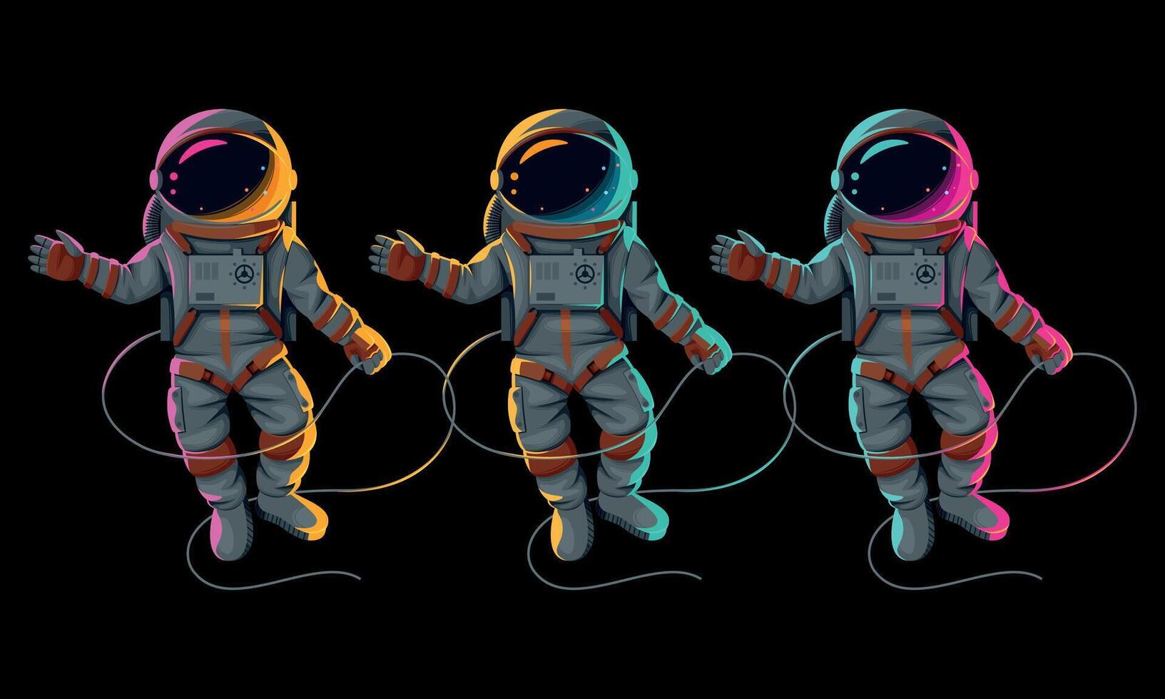 Vector set of high detailed astronauts with bright reflections