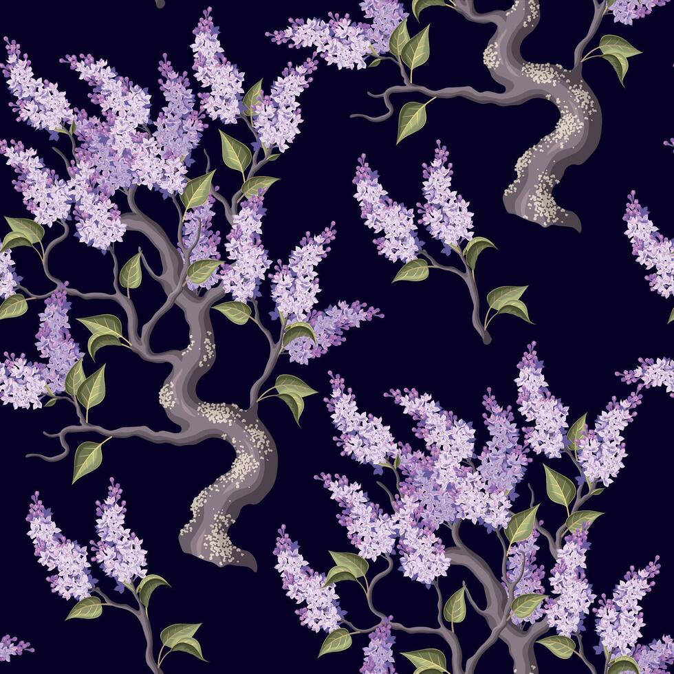 sin costura modelo vector púrpura lila ramas en negro antecedentes