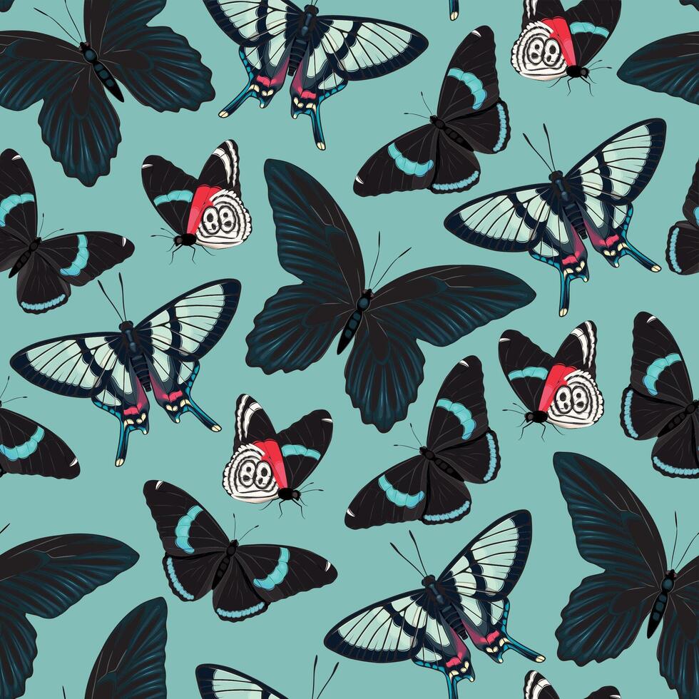Vector seamless pattern with high detailed tropic butterfly