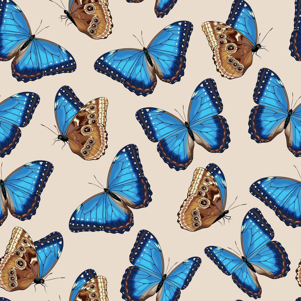 Vector seamless pattern with high detailed tropic butterfly