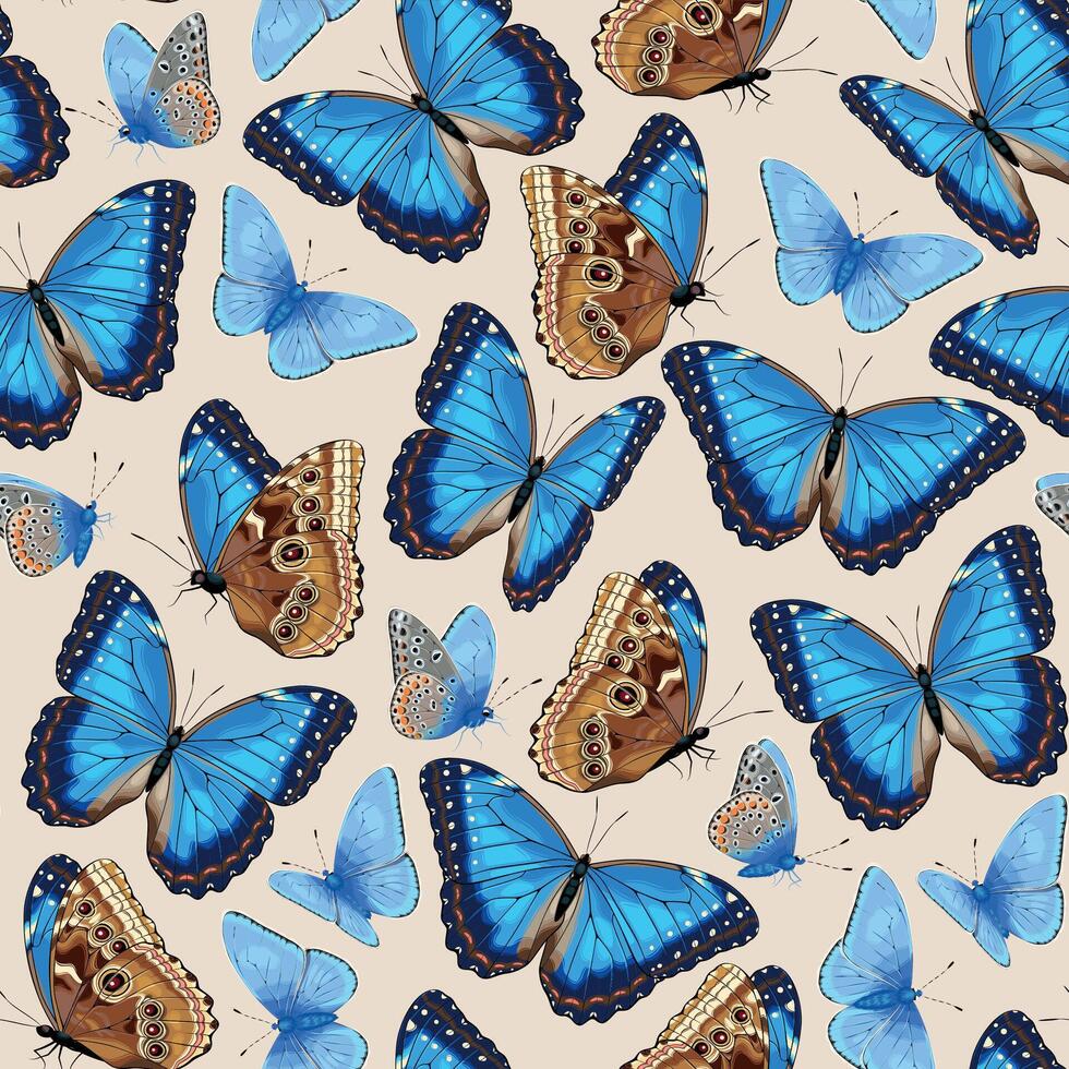 Vector seamless pattern with high detailed tropic butterfly