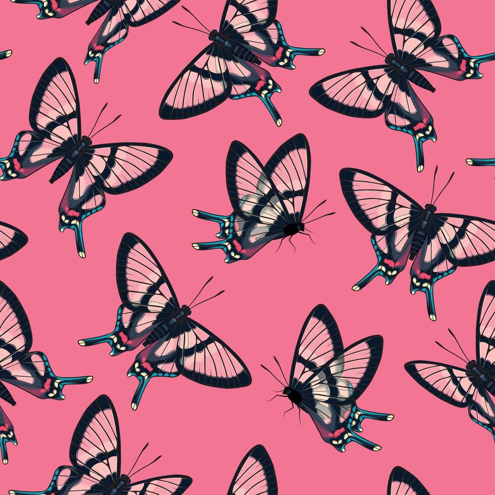 Vector seamless pattern with high detailed tropic butterfly