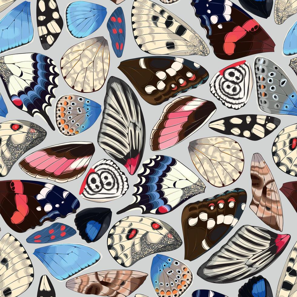 Butterfly and moth wings vector seamless pattern on neutral background