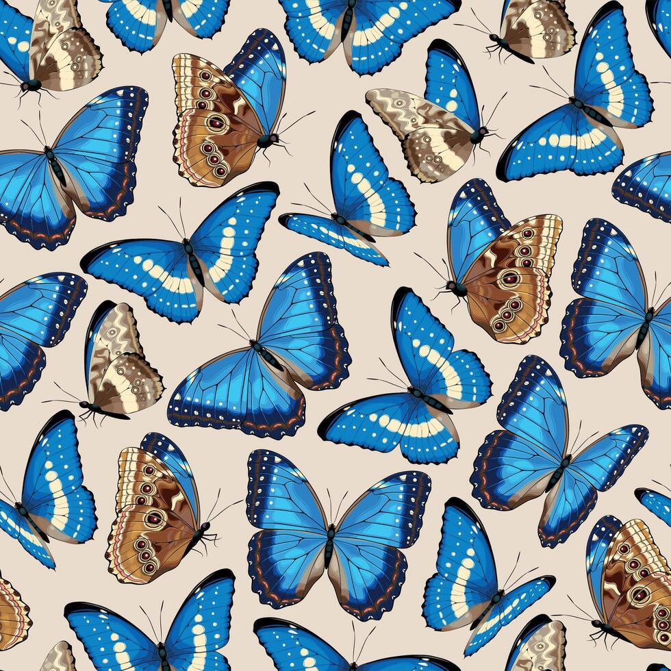 Vector seamless pattern with high detailed tropic butterfly