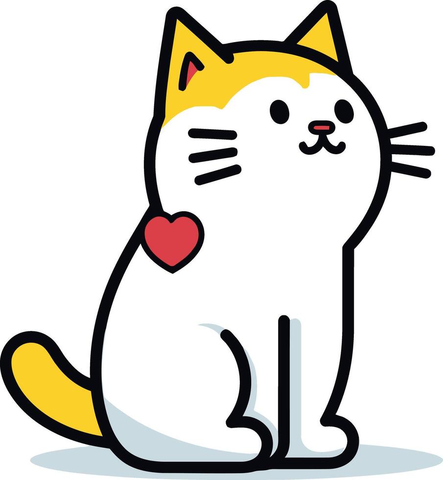 ai generado plano color vector de linda gato ilustración, blanco antecedentes.