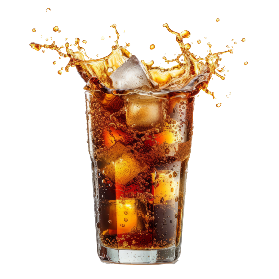 Cola with splash of ice cubes isolated on transparent background With clipping path.3d render png