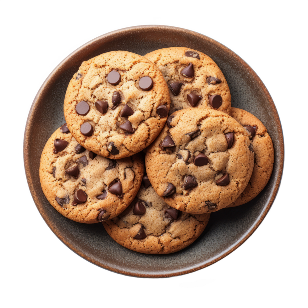 Chocolate chip cookie in plate isolated on transparent background With clipping path.3d render png