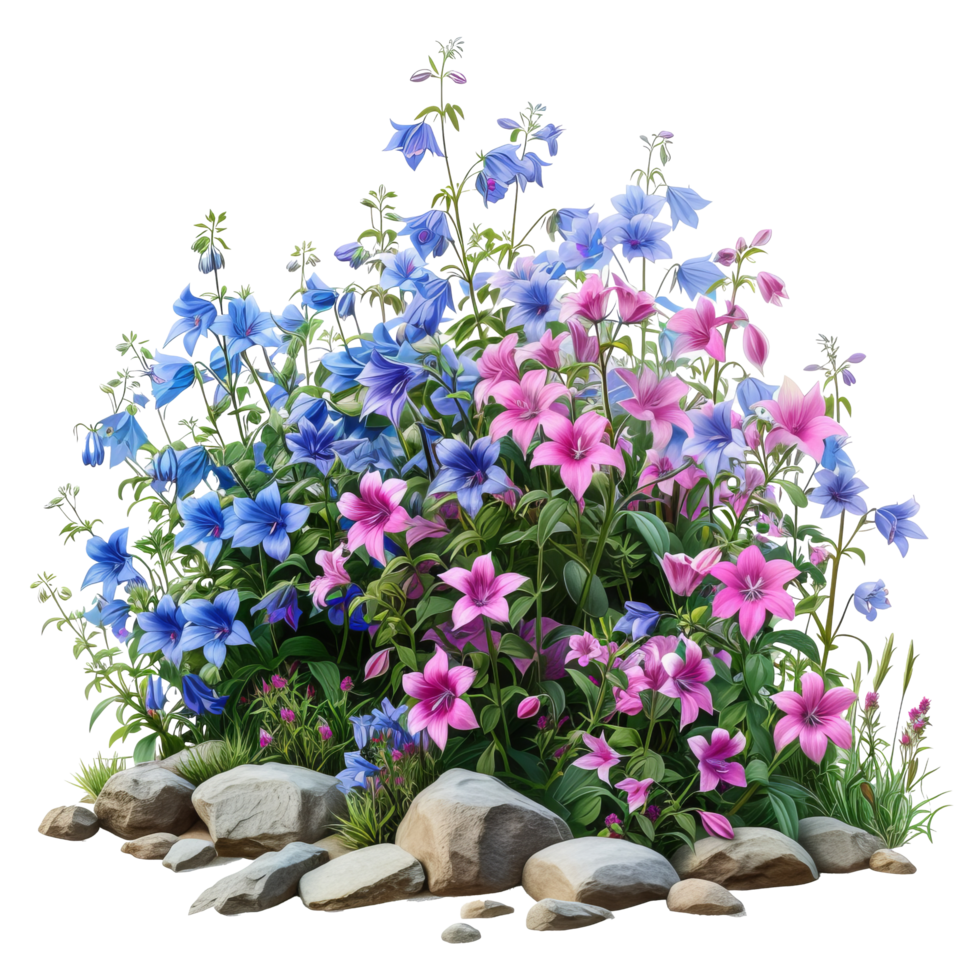 Campanula. Cut out blue and pink flowers  isolated on transparent background With clipping path.3d render png