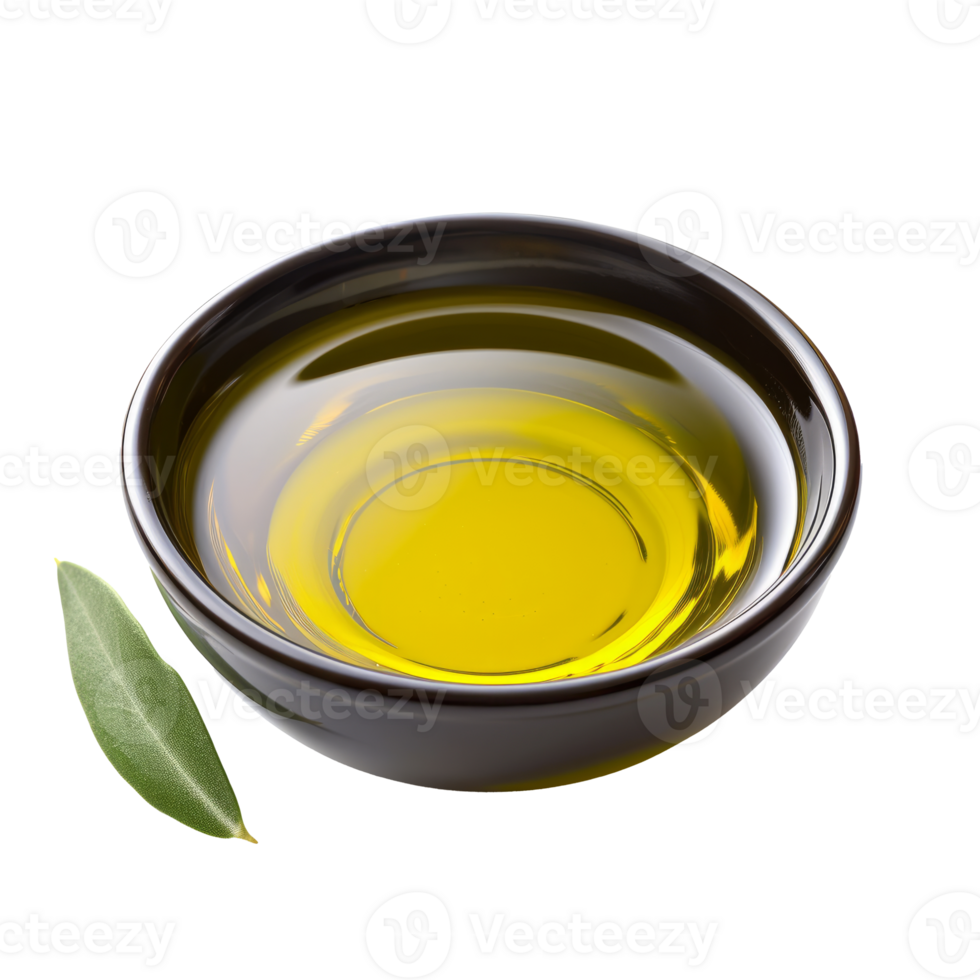 AI generated Bowl of fresh olive oil isolated on transparent background With clipping path.3d rendering png