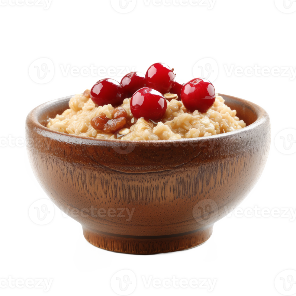 AI generated Bowl of oats porridge isolated on transparent background With clipping path.Healthy breakfast. 3d rendering png