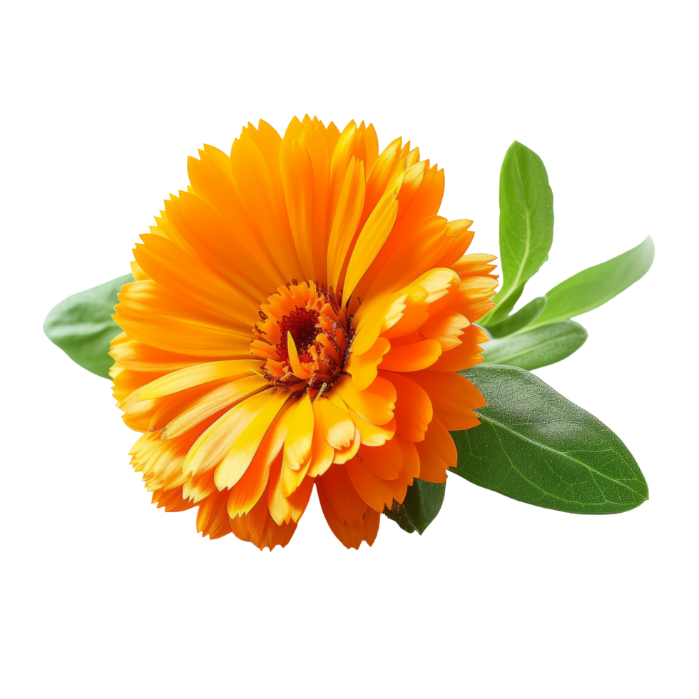 Marigold flower with leaves  isolated on transparent background With clipping path.3d render png