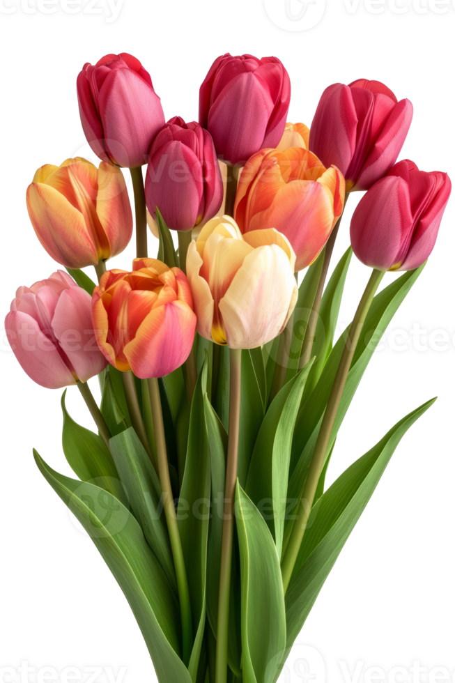 AI generated Bouquet of spring tulips flowers isolated on transparent background With clipping path.3d rendering png
