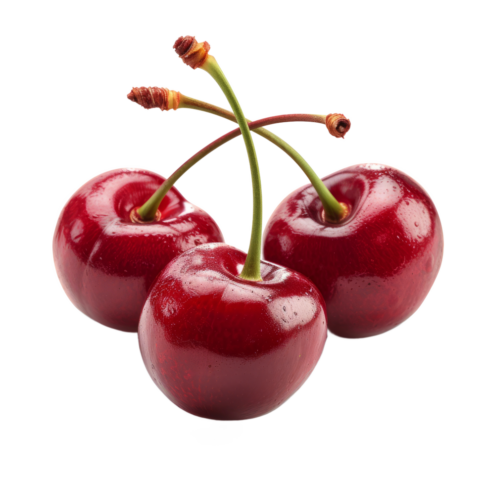 Three berries Cherry isolated on transparent background With clipping path.3d render png