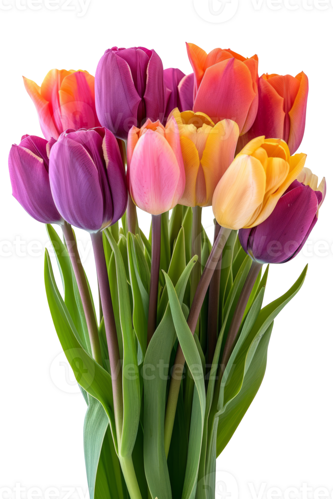 AI generated Bouquet of spring tulips flowers isolated on transparent background With clipping path.3d rendering png