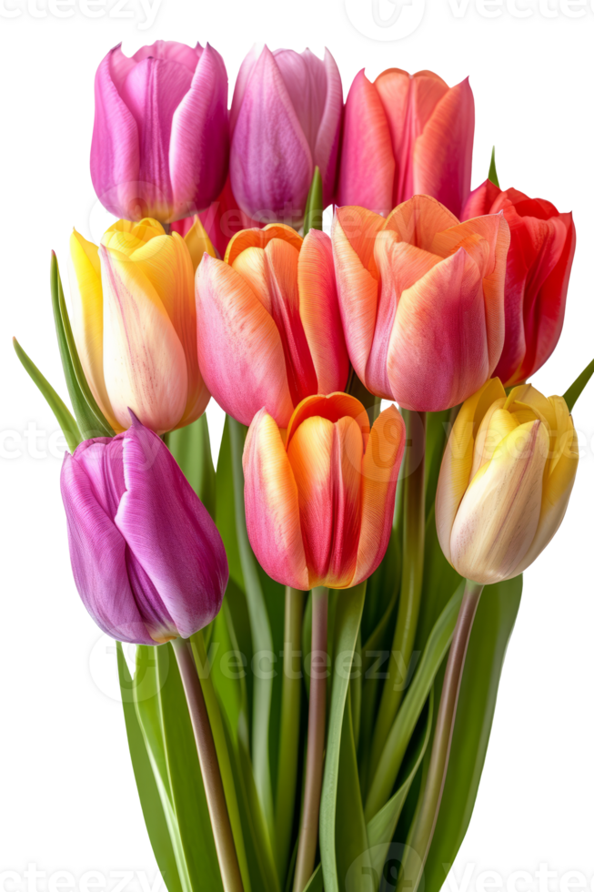 AI generated Bouquet of spring tulips flowers isolated on transparent background With clipping path.3d rendering png