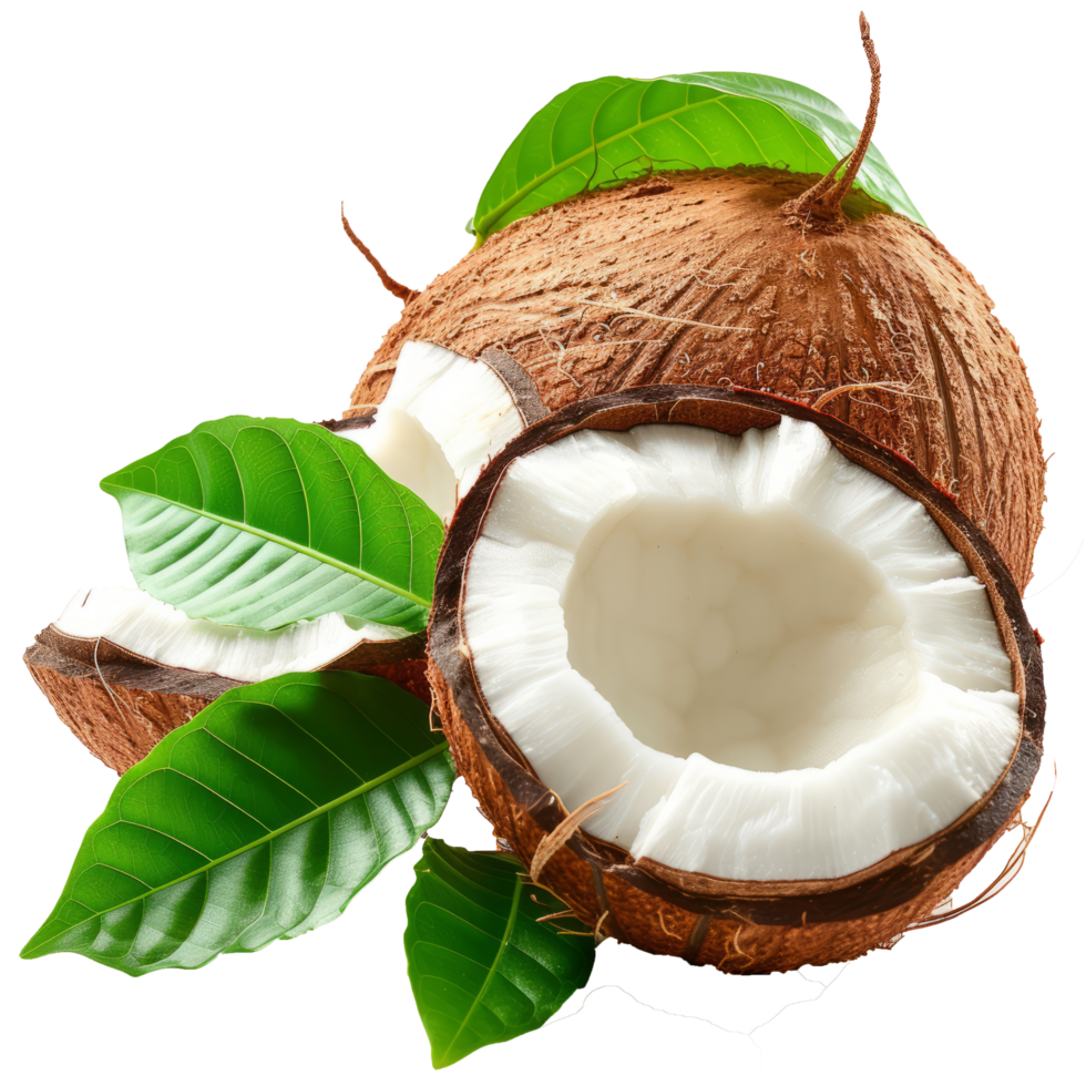 Coconut with leaves iisolated on transparent background With clipping path.3d render png