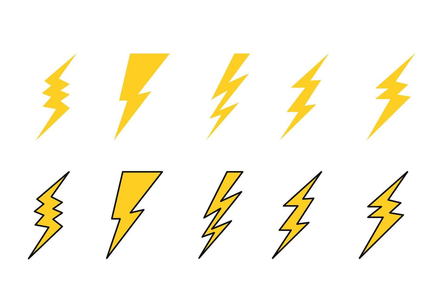 conjunto de electricidad, destello, iluminación, velocidad icono. peligro firmar símbolo vector