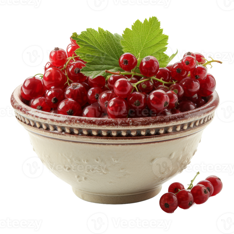 AI generated Bowl with fresh red currant isolated on transparent background With clipping path.3d render png