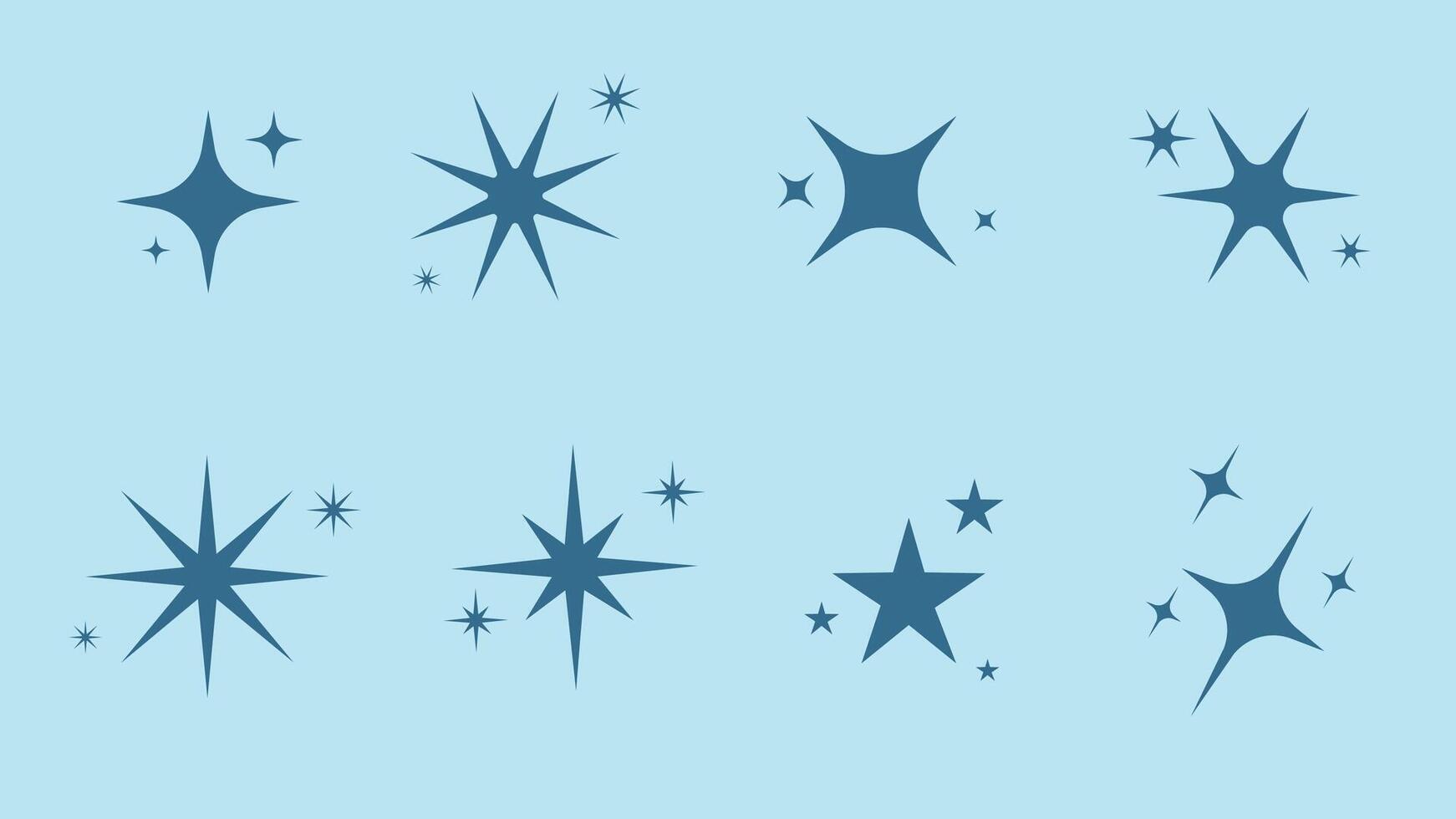 Set of flat sparkling star vector illustration