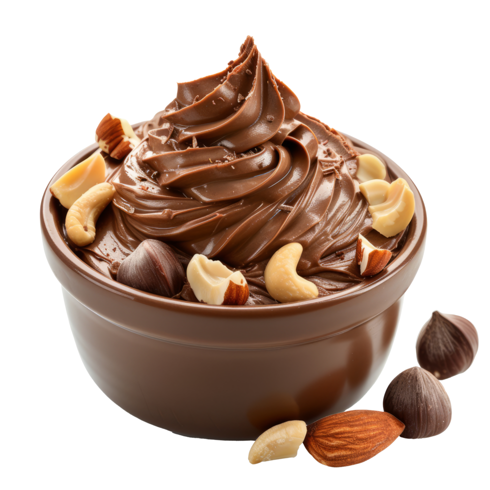 Chocolate cream with nuts isolated on transparent background With clipping path.3d render png