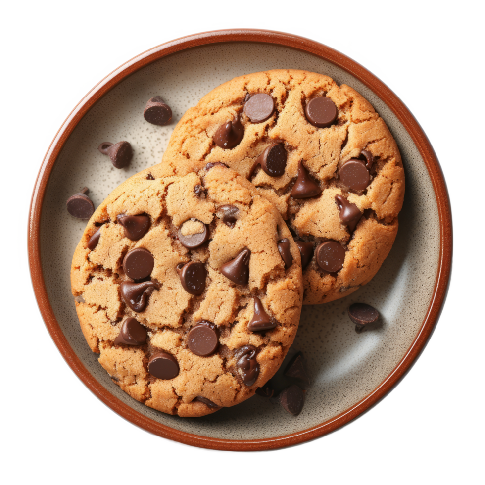 Chocolate chip cookie in plate isolated on transparent background With clipping path.3d render png