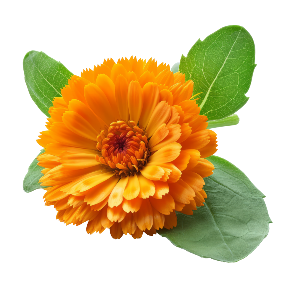 Marigold flower with leaves  isolated on transparent background With clipping path.3d render png