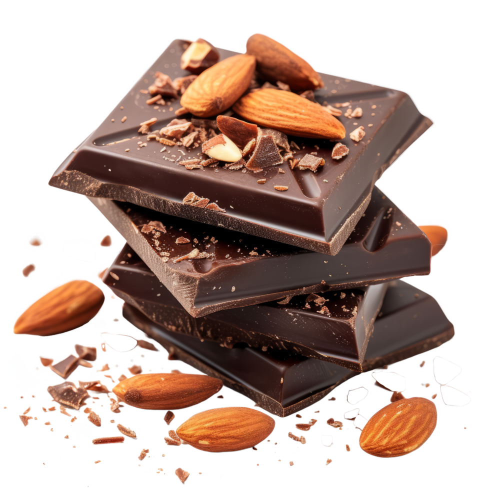 Chocolate with almonds isolated on transparent background With clipping path.3d render png