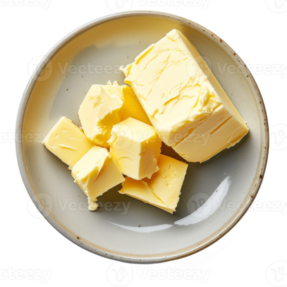 AI generated butter in a plate isolated on transparent background With clipping path.3d render png