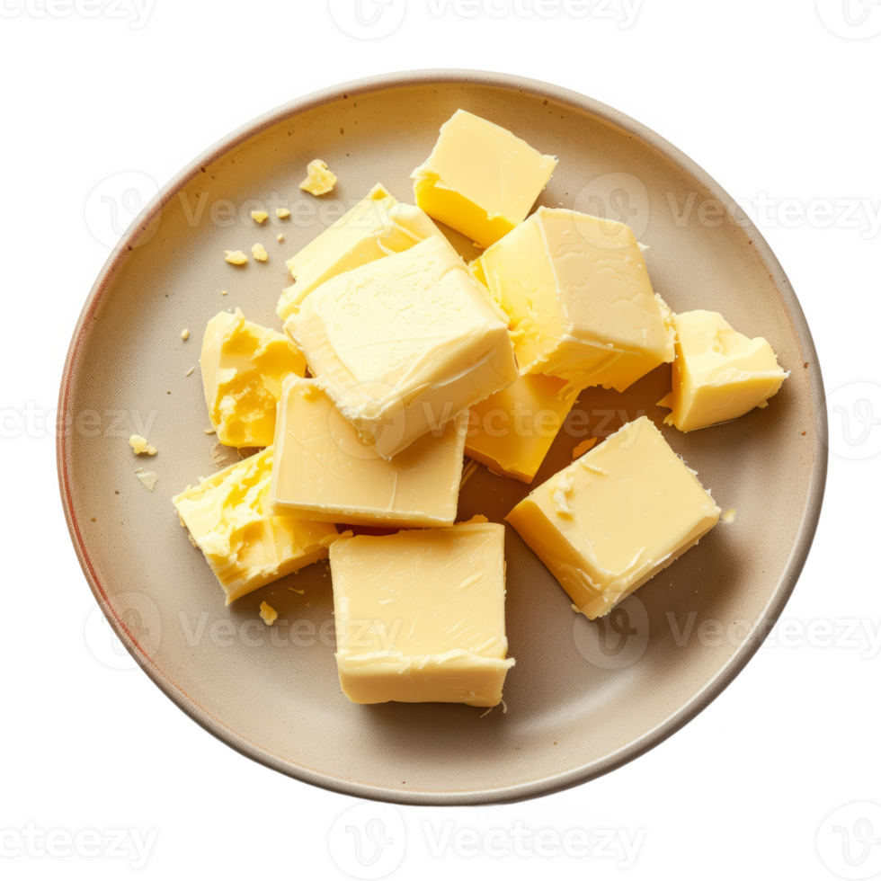 AI generated butter in a plate isolated on transparent background With clipping path.3d render png