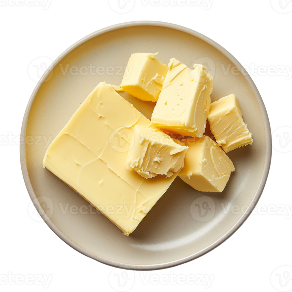 AI generated butter in a plate isolated on transparent background With clipping path.3d render png