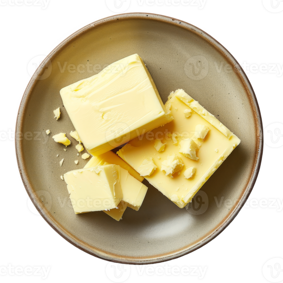 AI generated butter in a plate isolated on transparent background With clipping path.3d render png