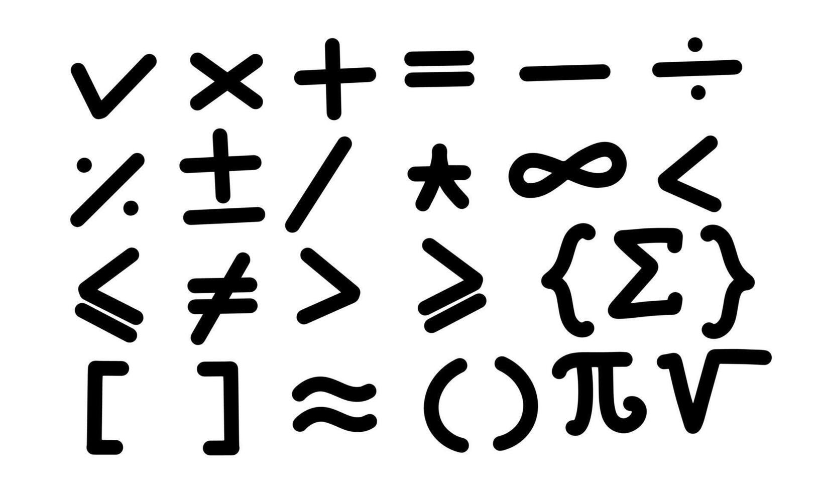 Hand drawn line art mathematical symbols vector