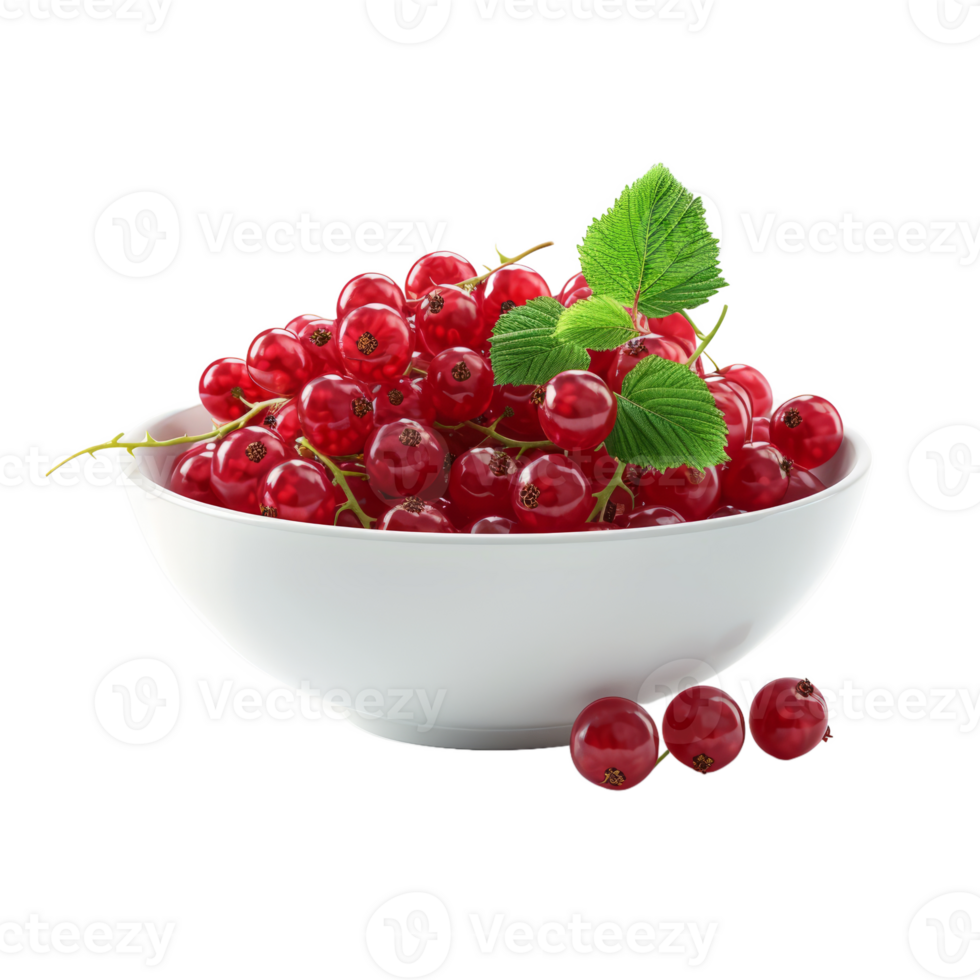AI generated Bowl with fresh red currant isolated on transparent background With clipping path.3d render png