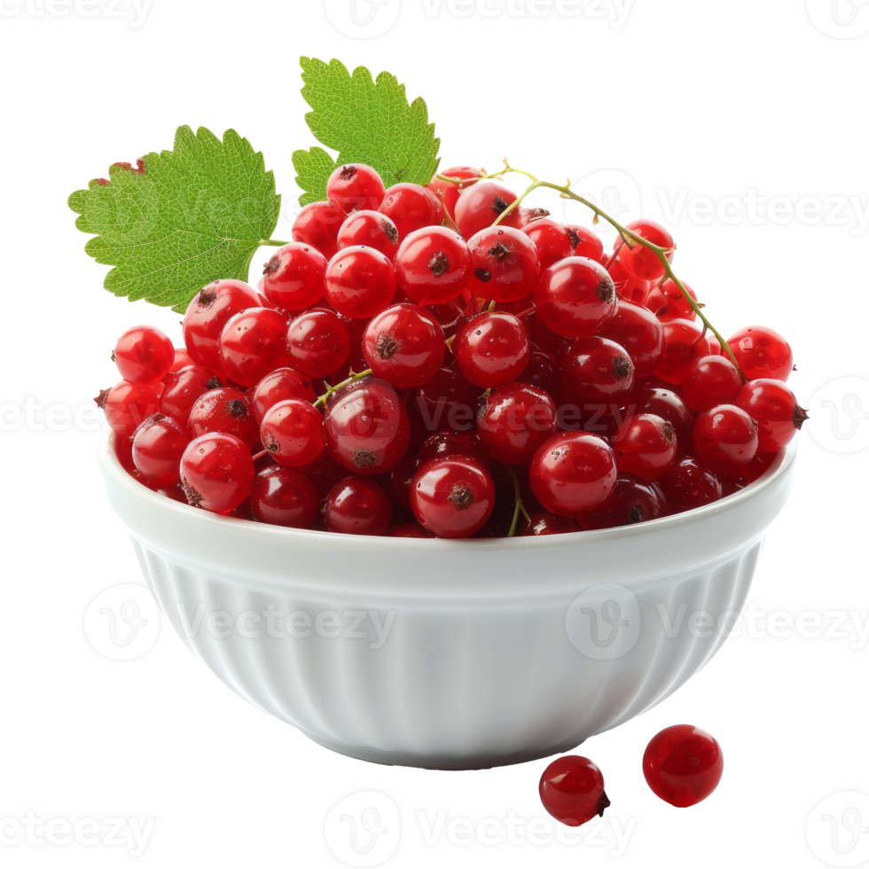 AI generated Bowl with fresh red currant isolated on transparent background With clipping path.3d render png