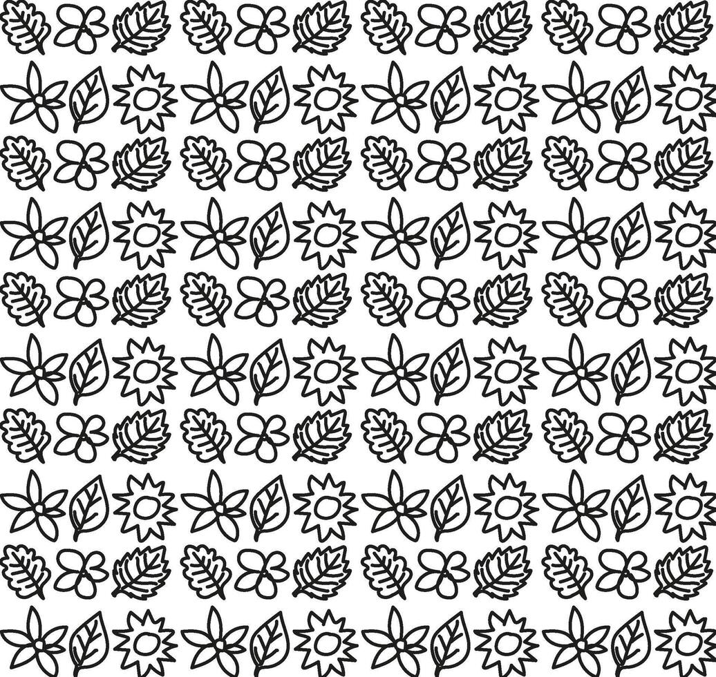 Seamless texture in the form of a pattern of flowers and leaves in doodle style vector