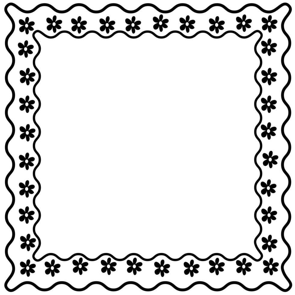 Wavy black frame with flowers in doodle style vector