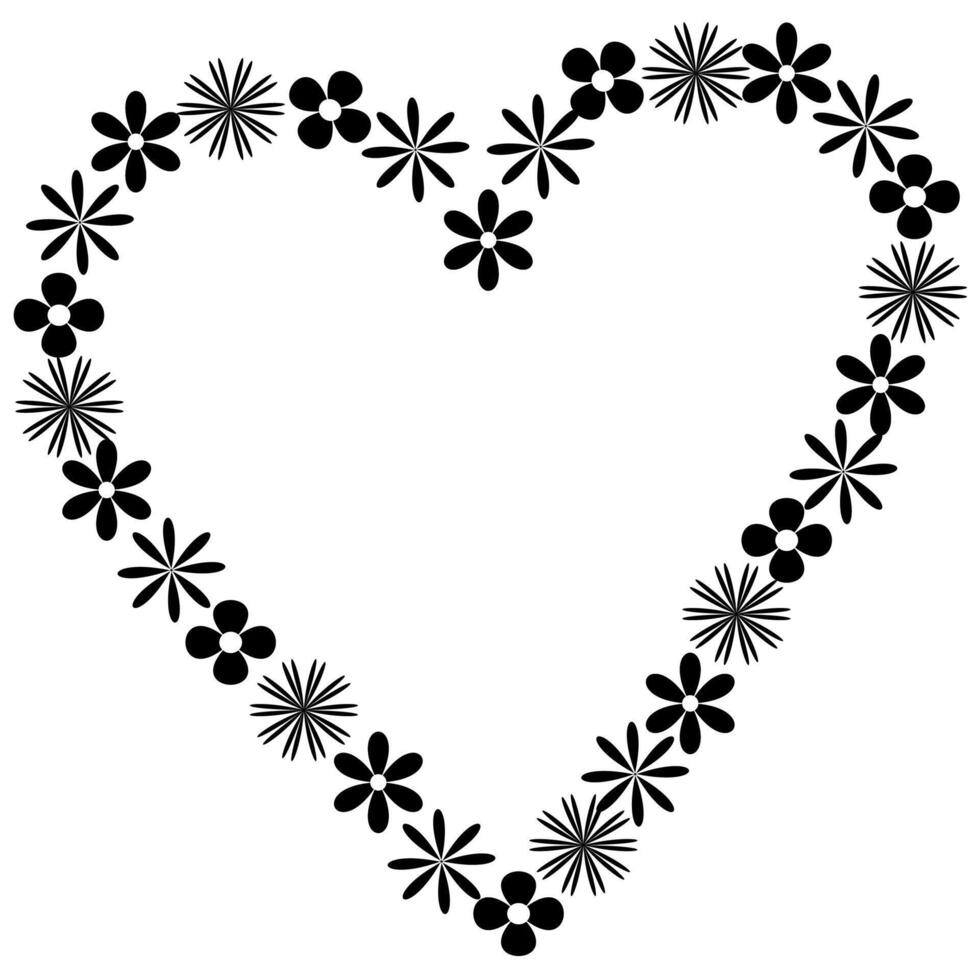 resumen marco en el forma de un corazón hecho de negro flores en un blanco antecedentes vector