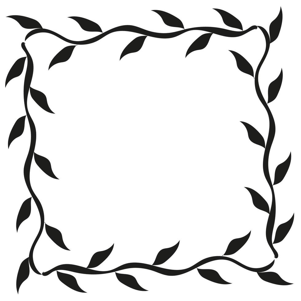 Quadrangular black frame with leaves in doodle style on a white background vector