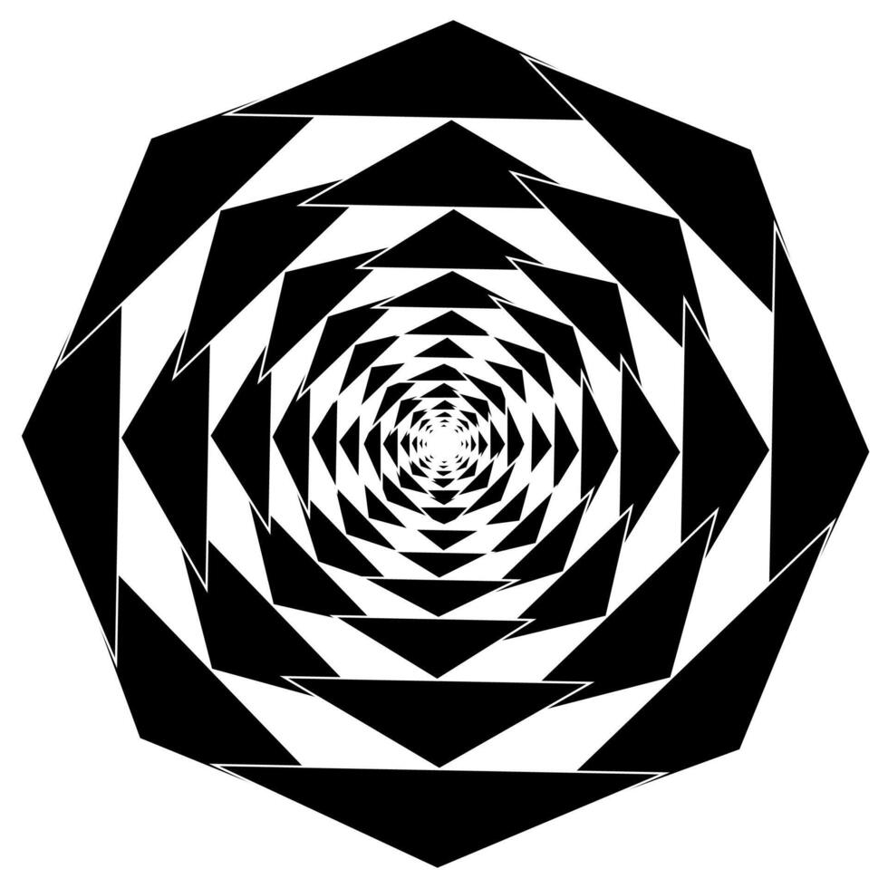 Original round print in the form of black triangles arranged in a circle on a white background vector