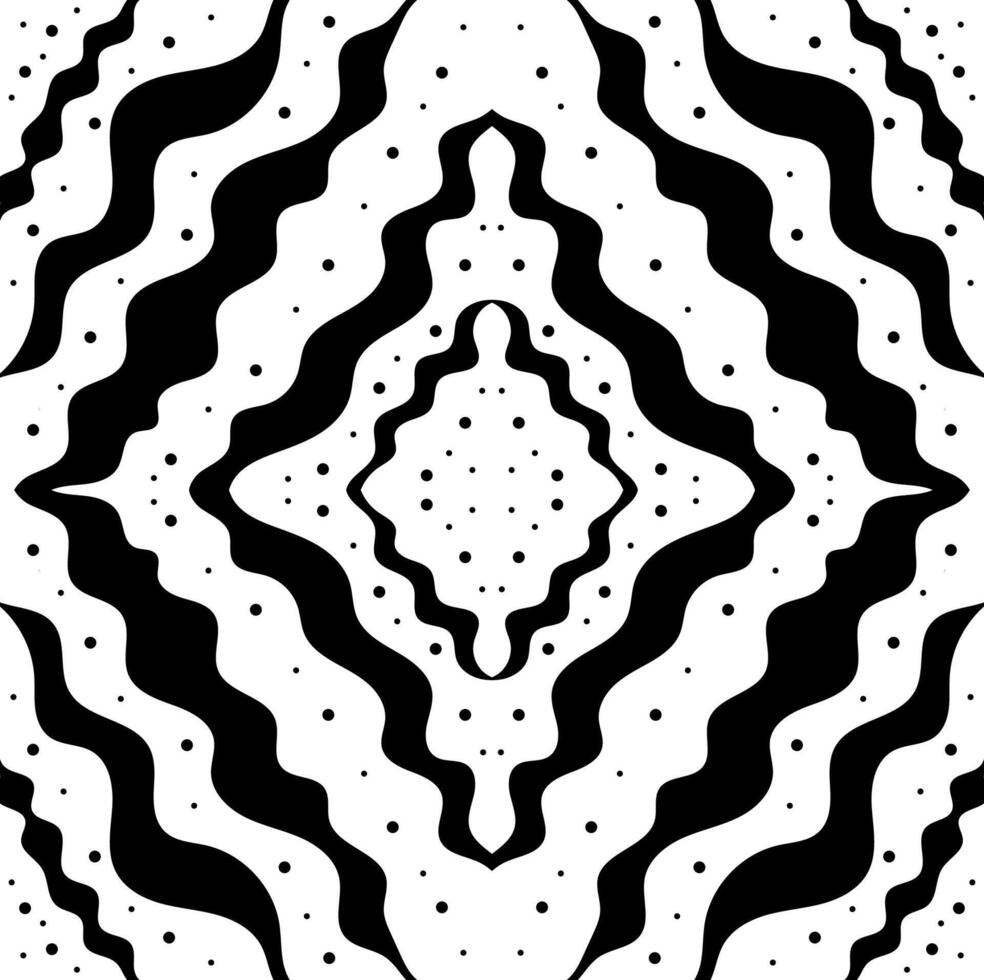 Abstract vector pattern in the form of black wavy lines and dots on a white background