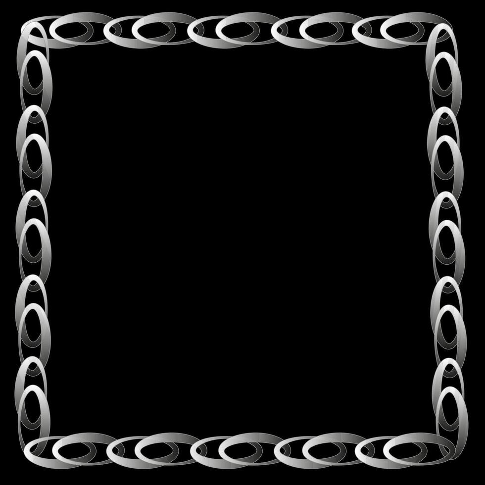 Vector quadrangular frame in the form of a silver chain on a black background