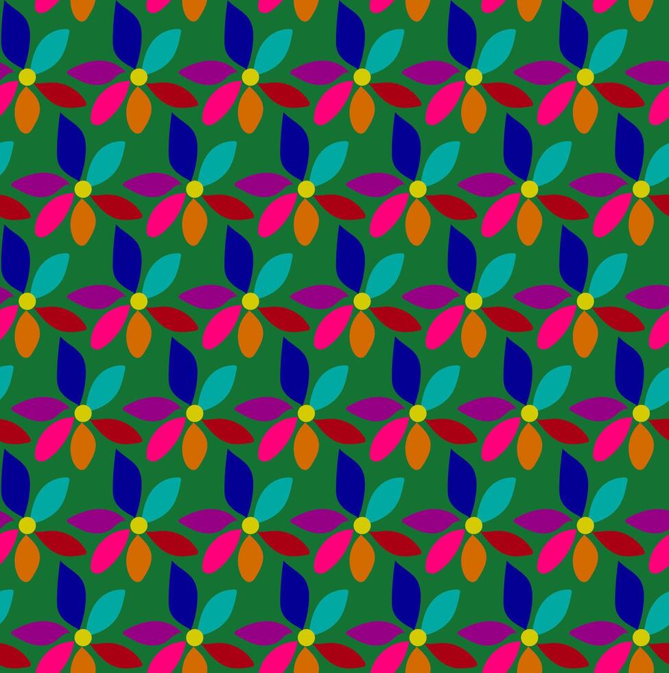Original abstract floral pattern in the form of multi-colored flowers on a green background vector