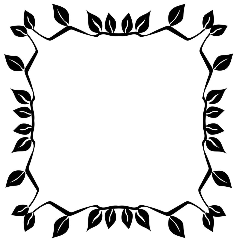 Original black frame in the form of branches and leaves on a white background vector