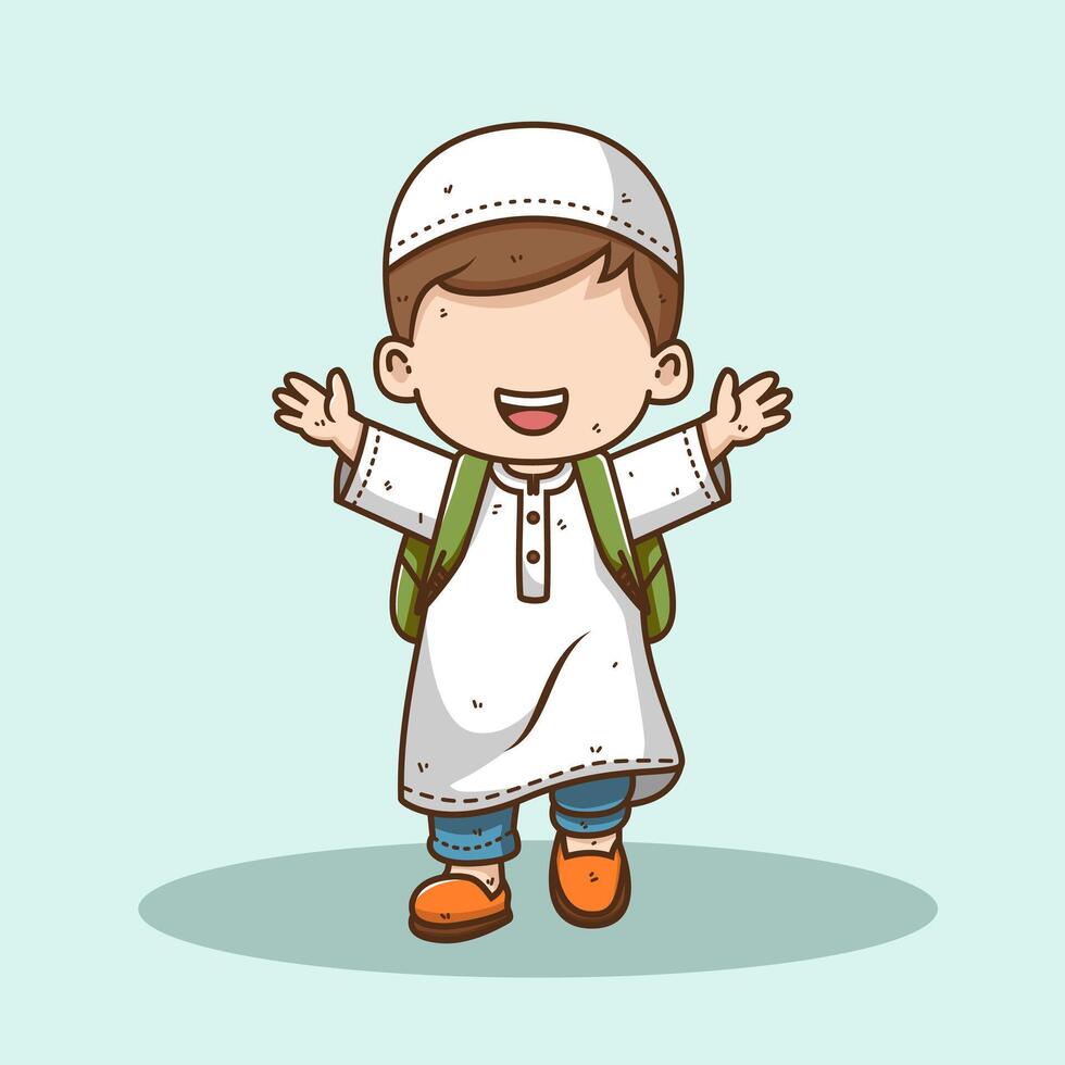 Cute Muslim kid cartoon character vector illustration