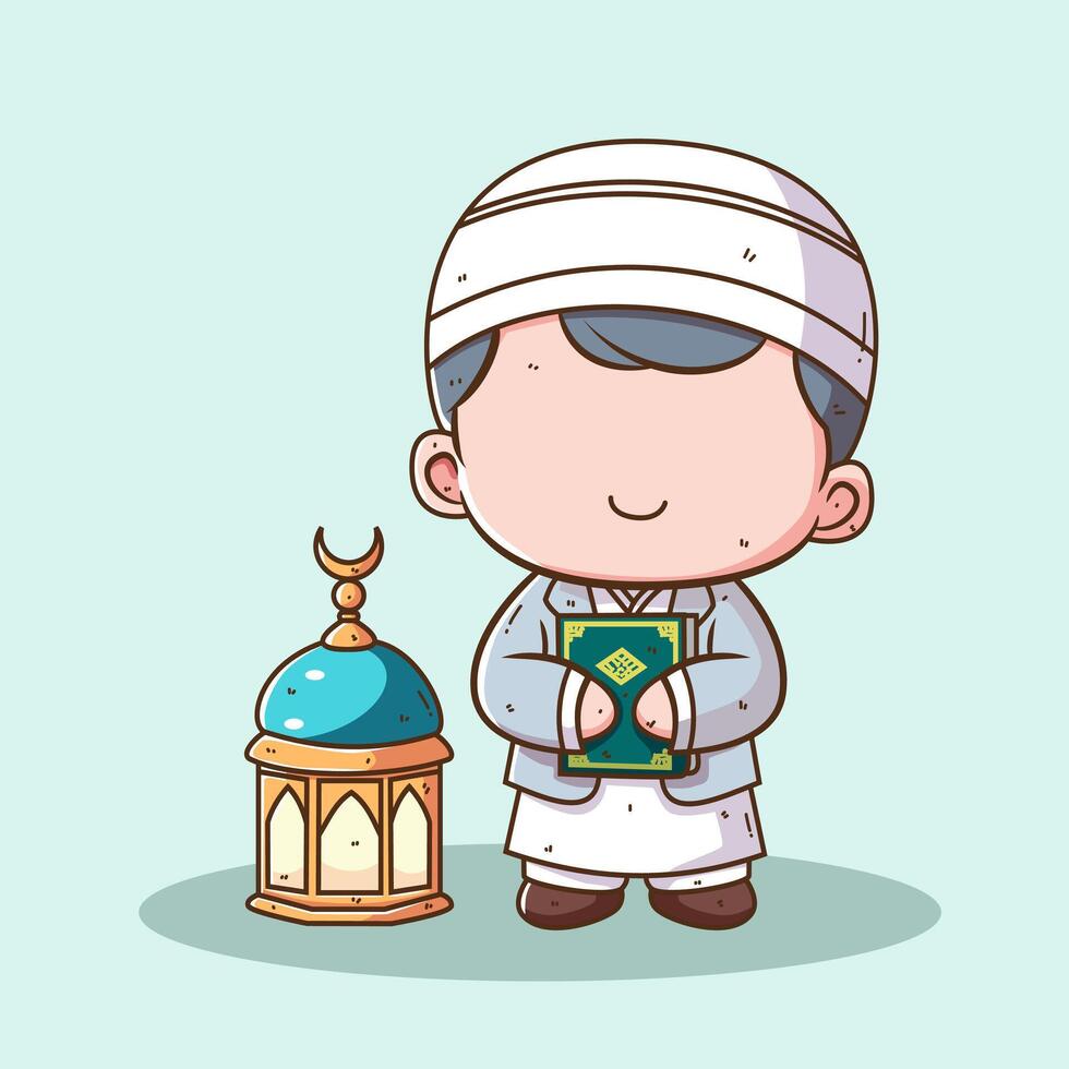 Cute Muslim kid cartoon character vector illustration