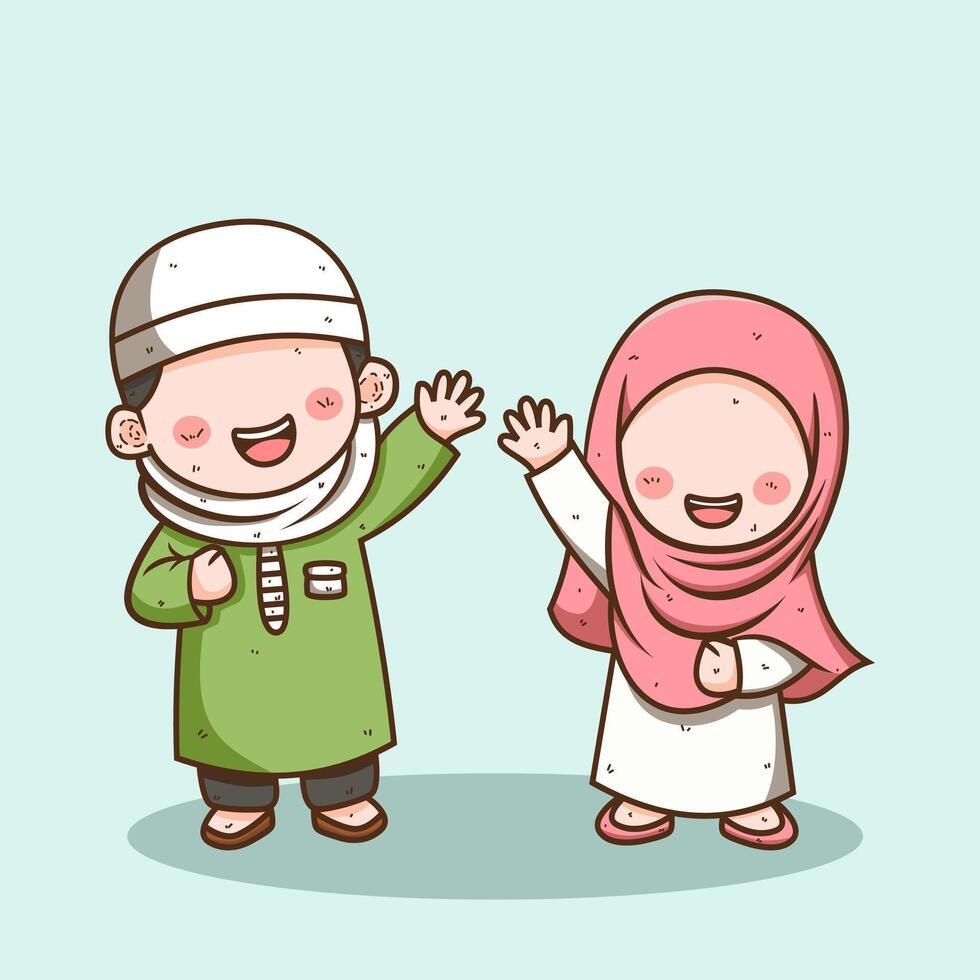 linda musulmán niño dibujos animados personaje vector ilustración
