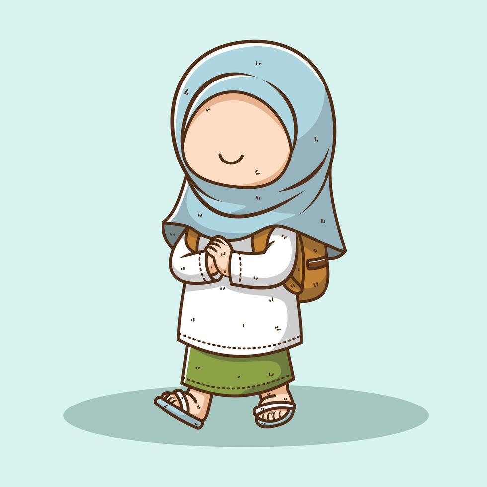 Cute Muslim kid cartoon character vector illustration