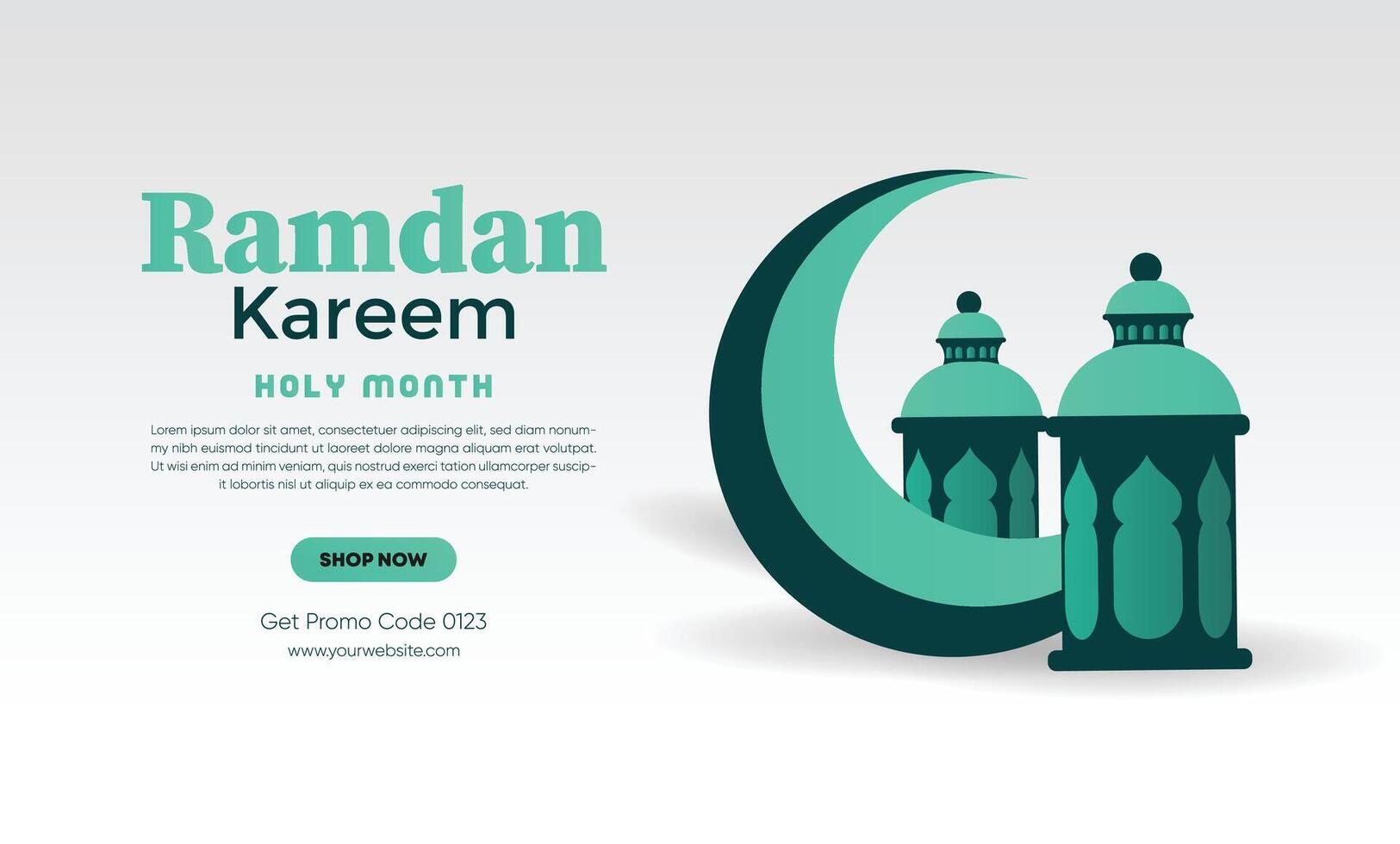 Islamic greeting ramadan kareem design background, template with beautiful lanterns and crescent vector