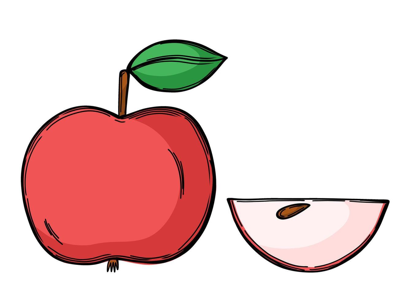 Red apple fruit in doodle style vector